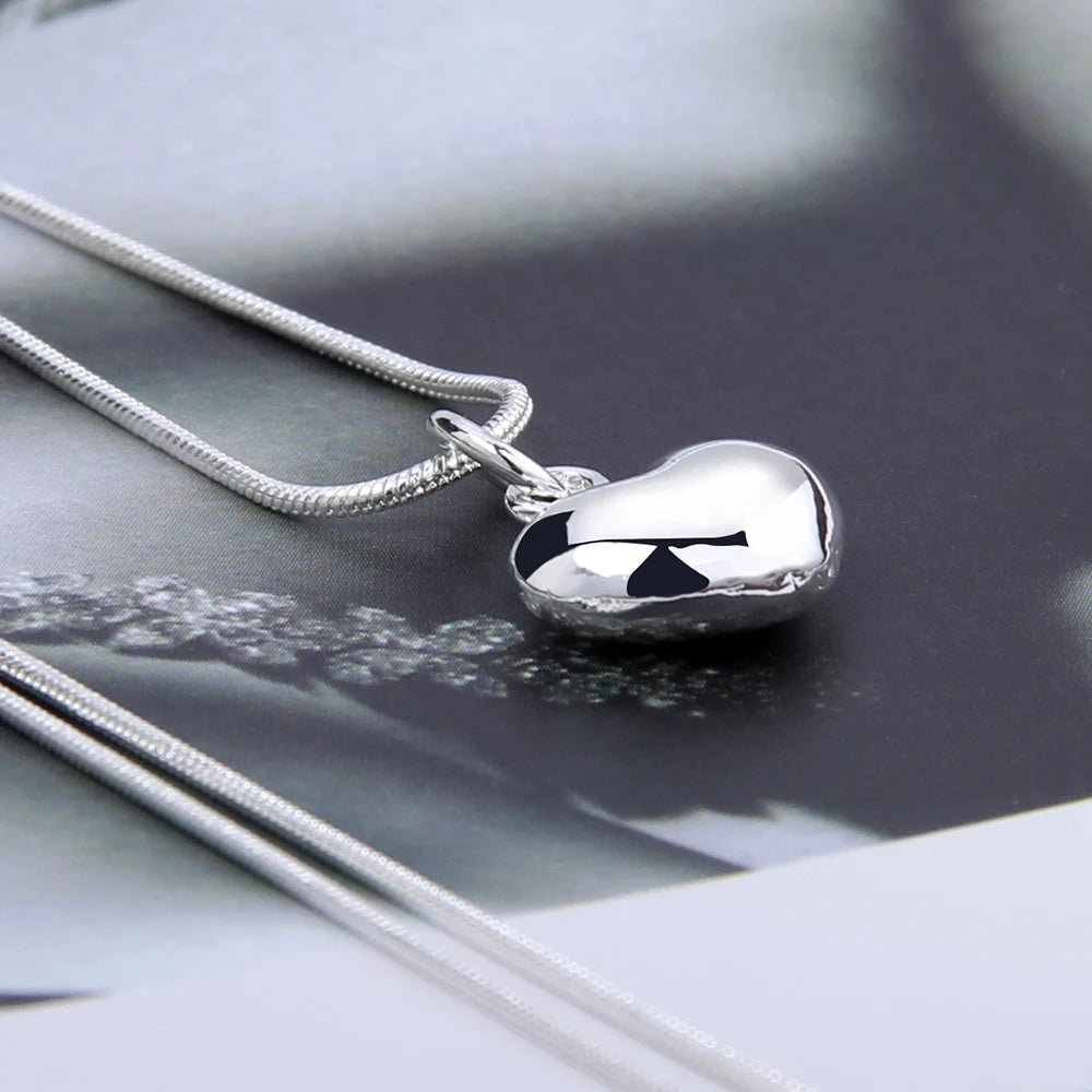 Sterling Silver Heart Pendant Necklace - Snake Chain for Women