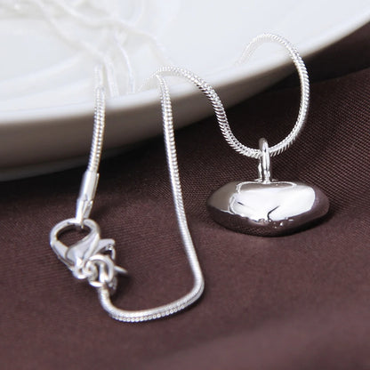 Sterling Silver Heart Pendant Necklace - Snake Chain for Women