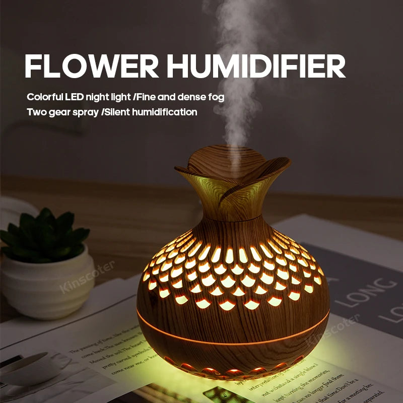 TranquilWoods AromaGlow : Diffuseur portable en bois avec éclairage d'ambiance changeant de couleur