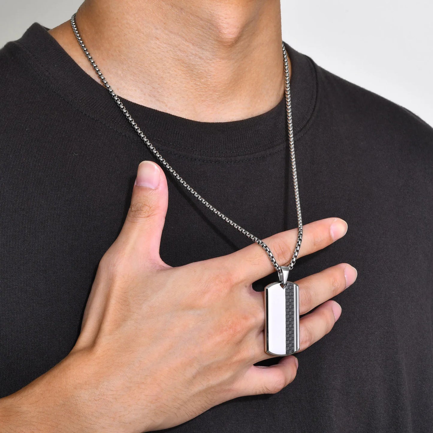 Geometric Stainless Steel Dog Tag Necklace for Men