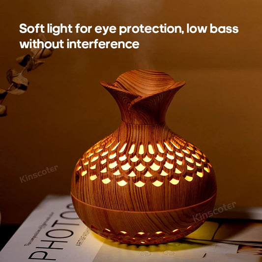 TranquilWoods AromaGlow: Portable Wood Grain Diffuser with Colour-Changing Mood Lighting